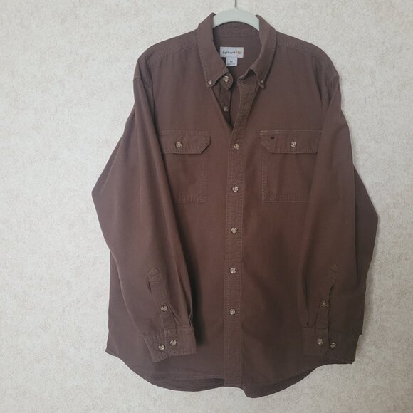 Brown Carhartt Shirt Mens Long Sleeve Size XL - Picture 4 of 15